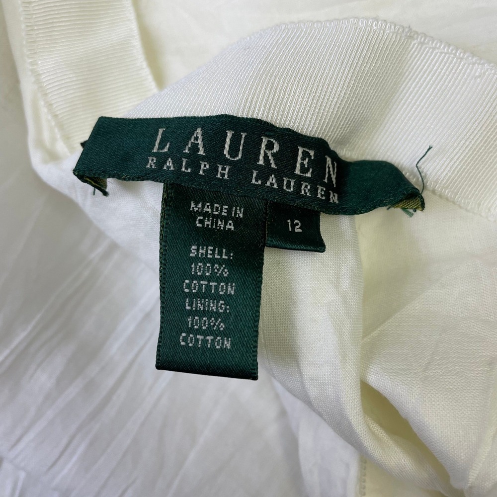 Lauren Ralph Lauren White Crinkled Cotton Skirt Flowy Midi Length Size 12 Boho - Picture 4 of 14